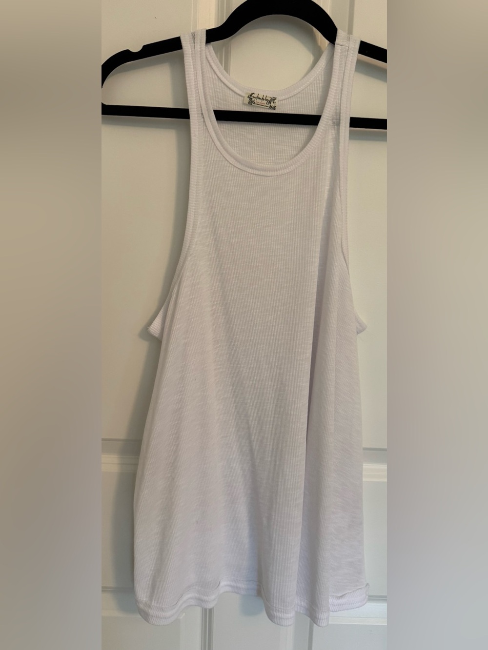 Free People Intimately White Ribbed Tank Top Flowy Sleeveless Top Size L